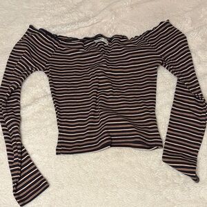 Cotton On Black and Tan Striped Off-Shoulder Top